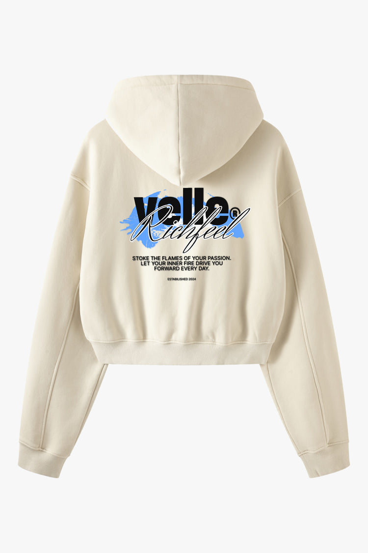 Sudadera corta con cremallera y lavado vintage para mujer