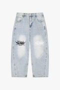 Calça Jeans Barrel Leg com Lavagem Vintage e Efeito Desbotado pelo Sol