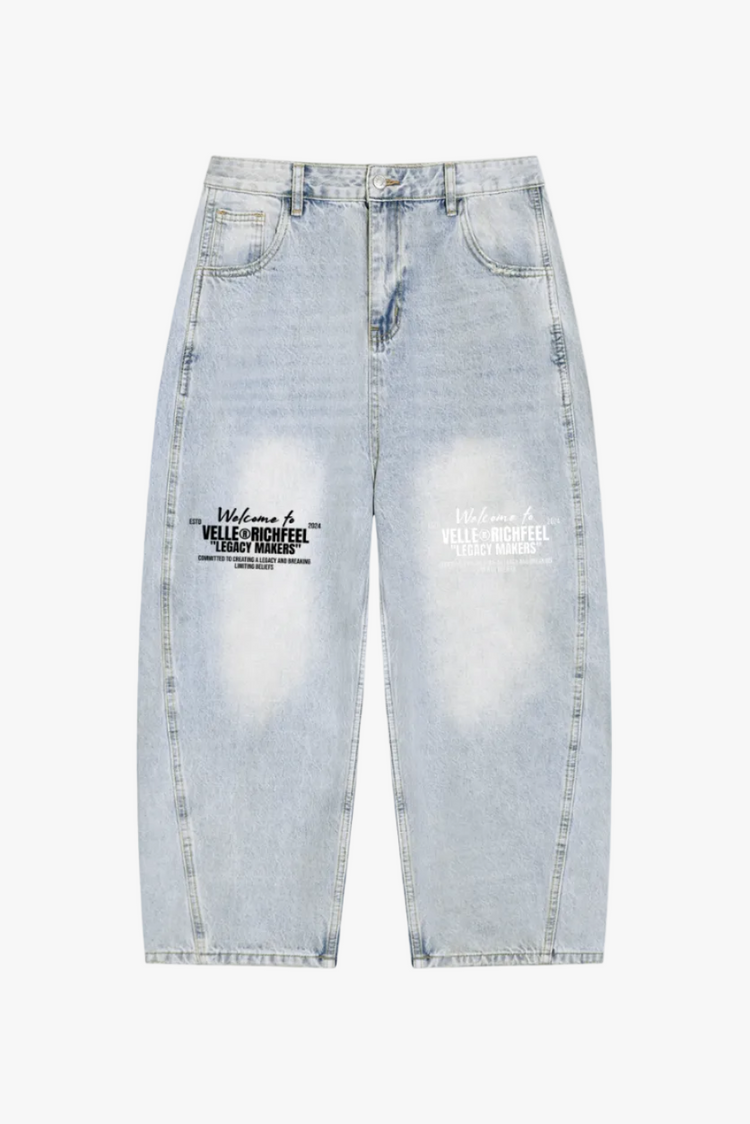 Barrel-Leg Jeans with a Vintage Wash and Sun-Faded Effect