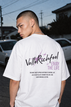 boxy-fit t-shirt unissexo com arte "ENJOY LIFE" lilas
