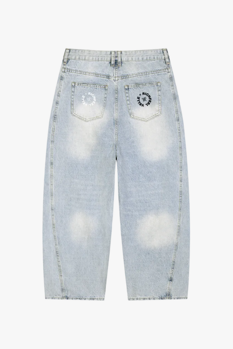 Barrel-Leg Jeans with a Vintage Wash and Sun-Faded Effect