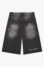 Calções Jeans Masculino Wide Leg com Lavagem Vintage