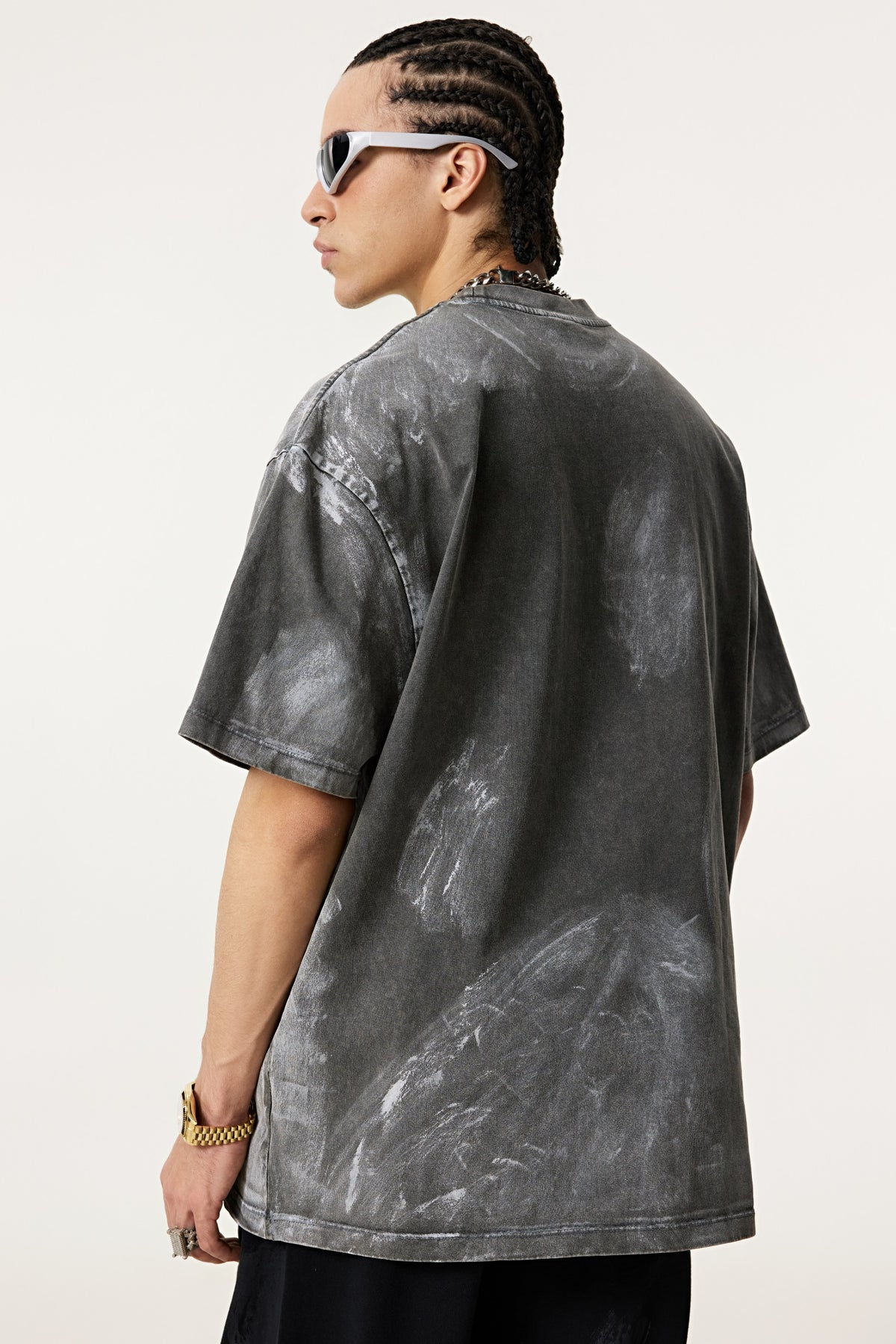 260GSM Unisex Painted Pigment-Wash T-shirt Dark Grey