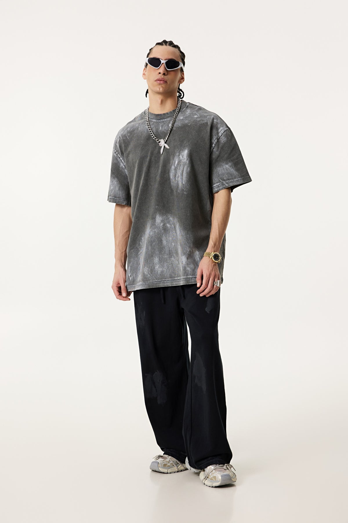 260GSM Unisex Painted Pigment-Wash T-shirt Dark Grey