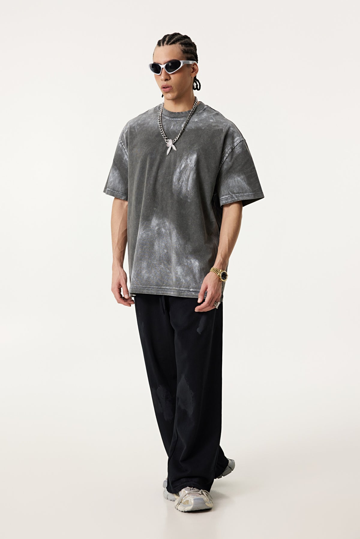 260GSM Unisex Painted Pigment-Wash T-shirt Dark Grey