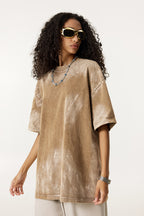260GSM Unisex Painted Pigment-Wash T-shirt Coffee Brown
