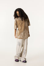 260GSM Unisex Painted Pigment-Wash T-shirt Coffee Brown