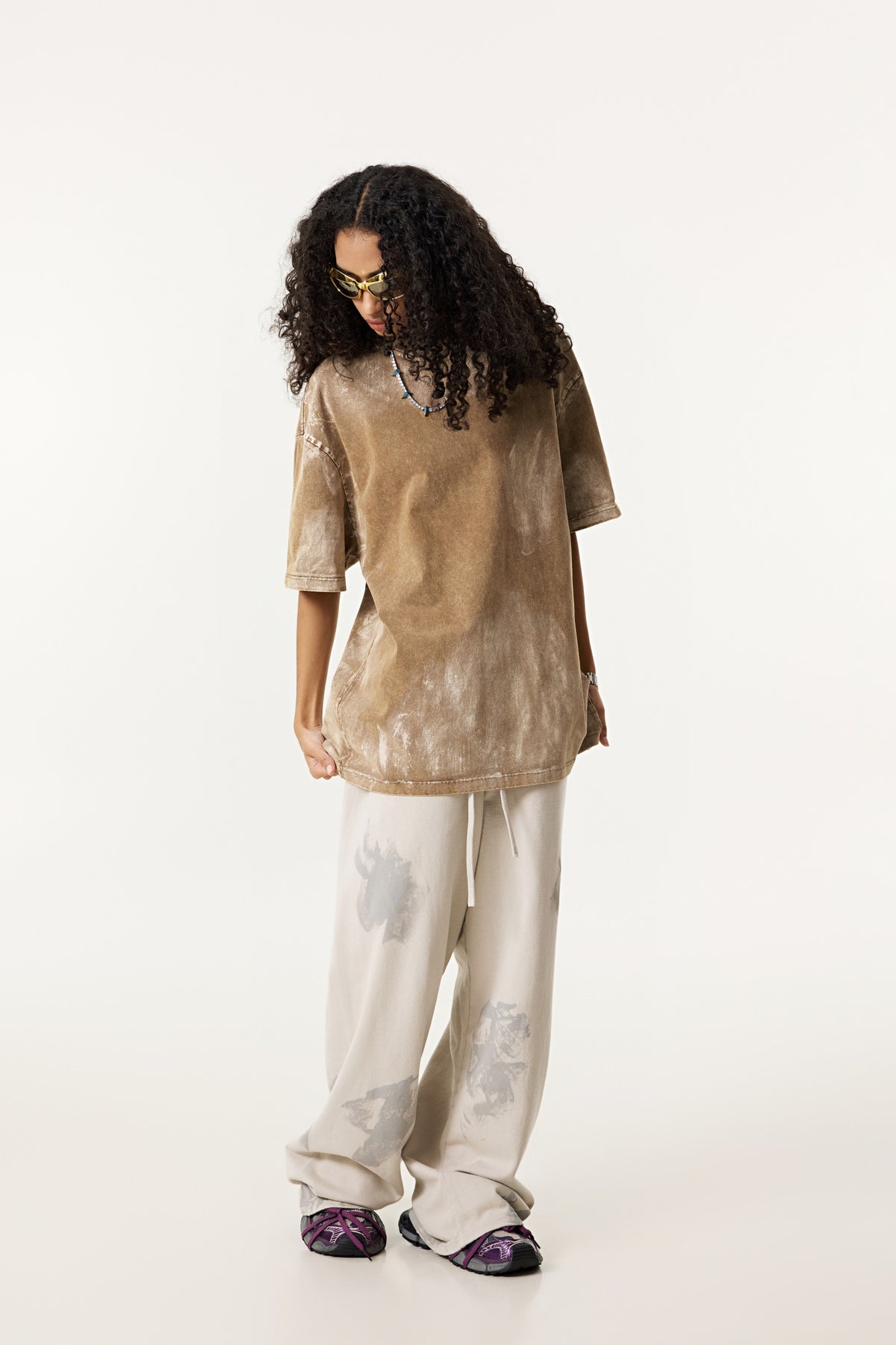 260GSM Unisex Painted Pigment-Wash T-shirt Coffee Brown