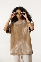 260GSM Unisex Painted Pigment-Wash T-shirt Coffee Brown