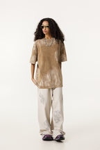 260GSM Unisex Painted Pigment-Wash T-shirt Coffee Brown