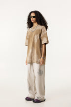 260GSM Unisex Painted Pigment-Wash T-shirt Coffee Brown
