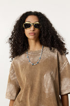 260GSM Unisex Painted Pigment-Wash T-shirt Coffee Brown