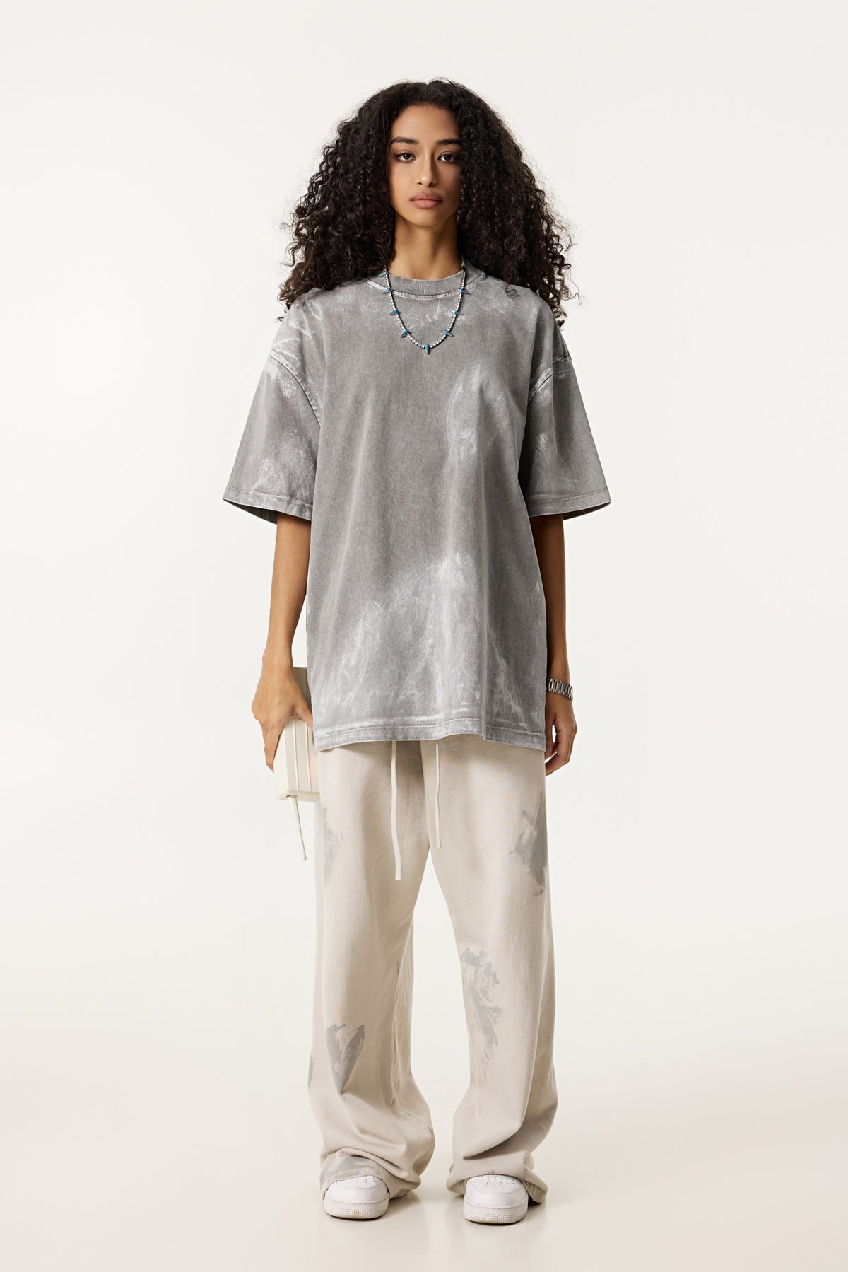 260GSM Unisex Painted Pigment-Wash T-shirt Medium Grey