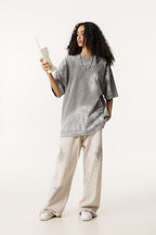 260GSM Unisex Painted Pigment-Wash T-shirt Medium Grey