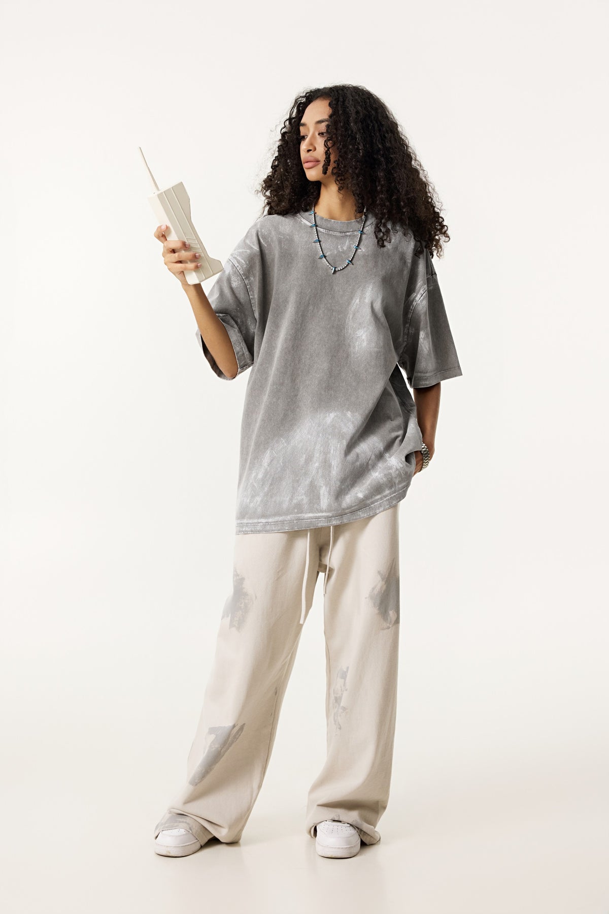 260GSM Unisex Painted Pigment-Wash T-shirt Medium Grey