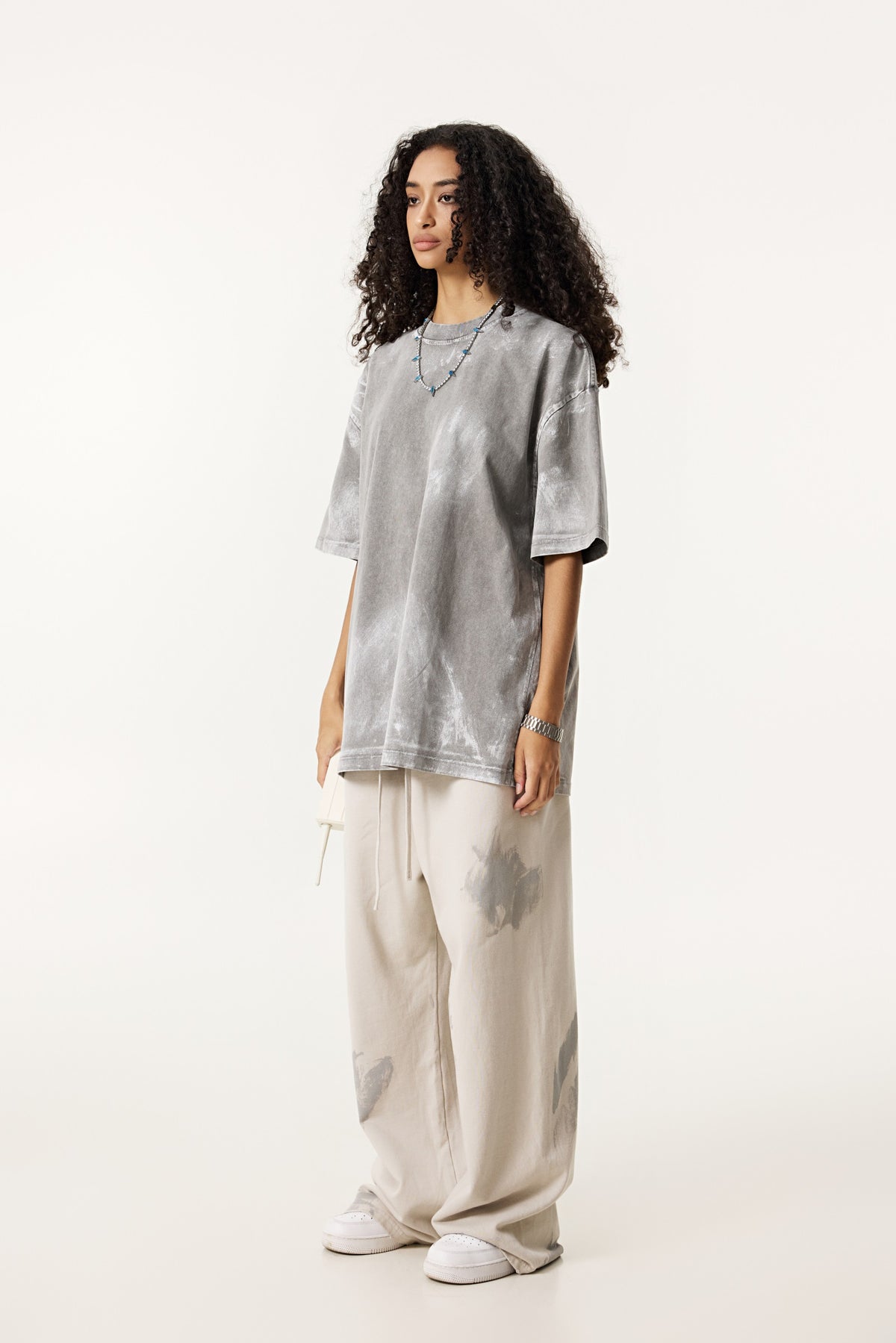 260GSM Unisex Painted Pigment-Wash T-shirt Medium Grey