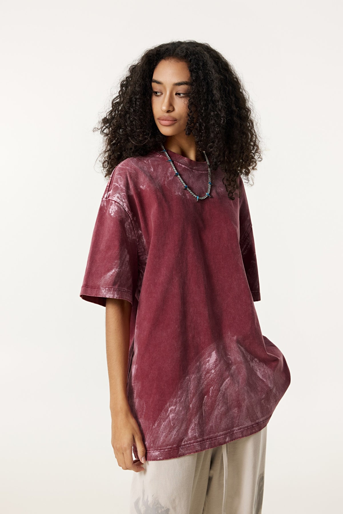260GSM Unisex Painted Pigment-Wash T-shirt Vintage Red