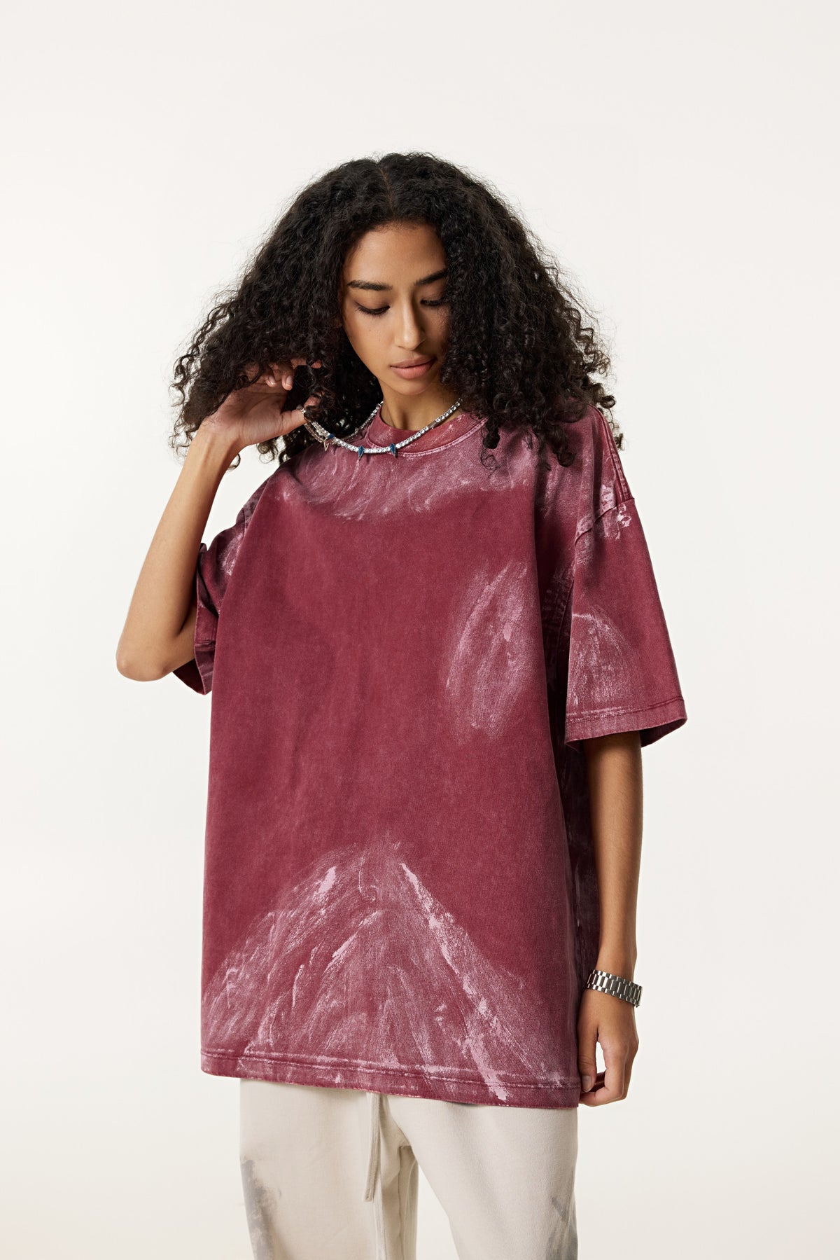 260GSM Unisex Painted Pigment-Wash T-shirt Vintage Red
