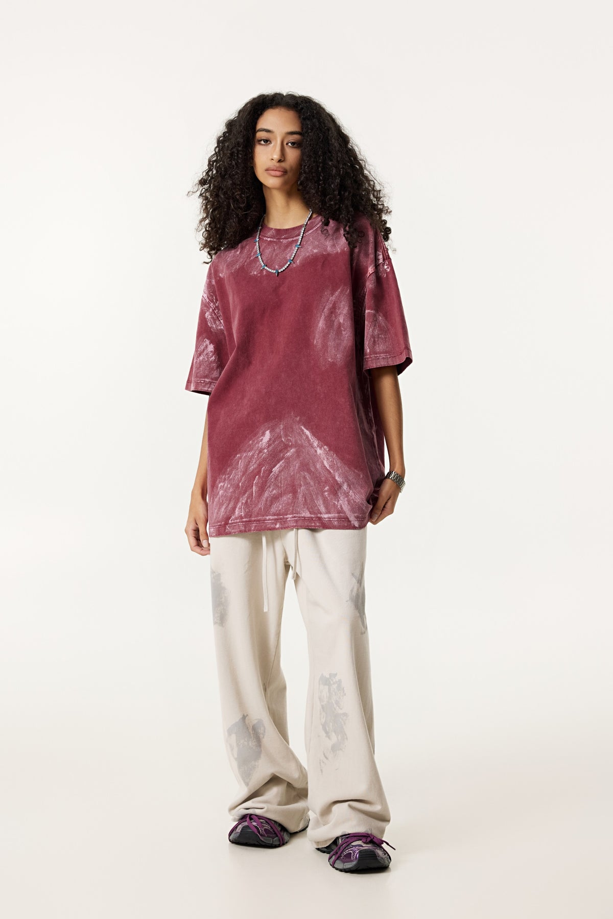 260GSM Unisex Painted Pigment-Wash T-shirt Vintage Red