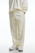 360GSM Men's Clean Solid Terry Straight-Fit Pants Cream White