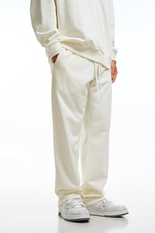 360GSM Men's Clean Solid Terry Straight-Fit Pants Cream White