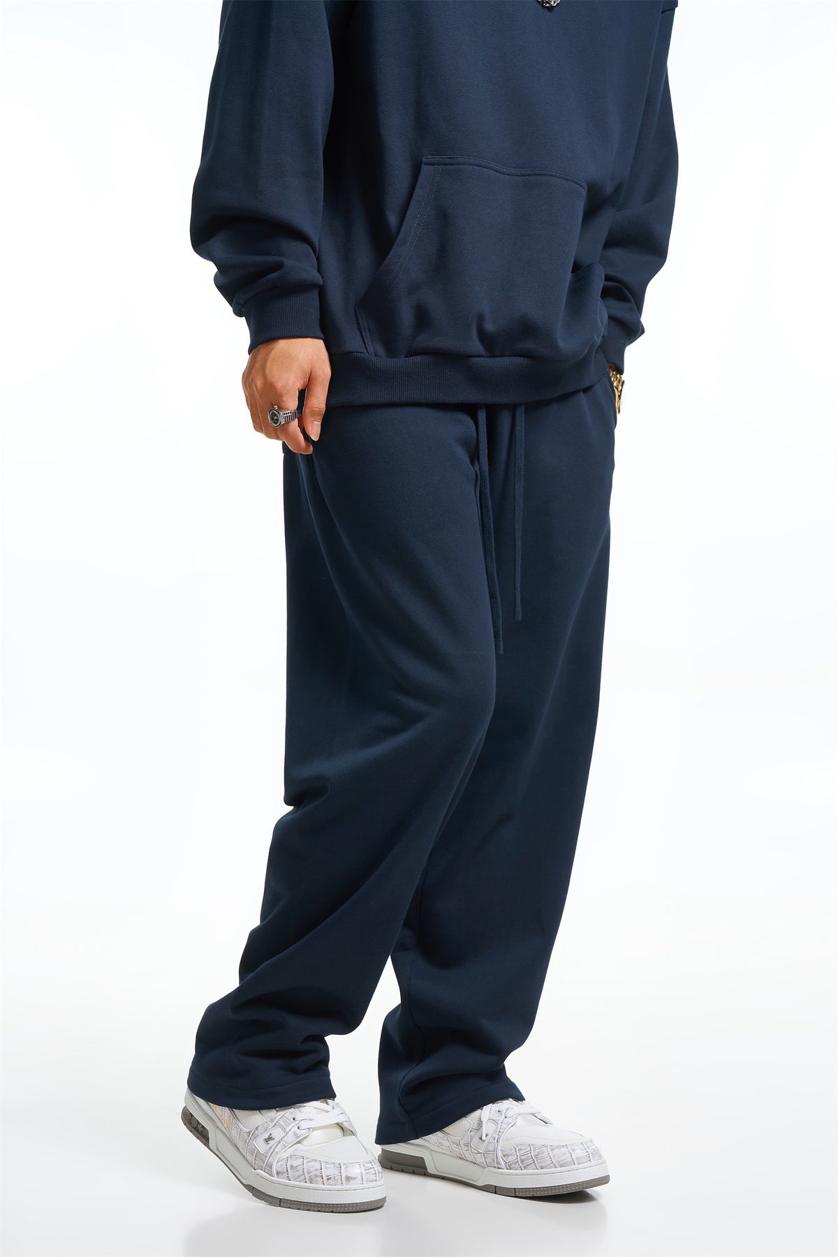 360GSM Men's Clean Solid Terry Straight-Fit Pants Paris Midnight Blue
