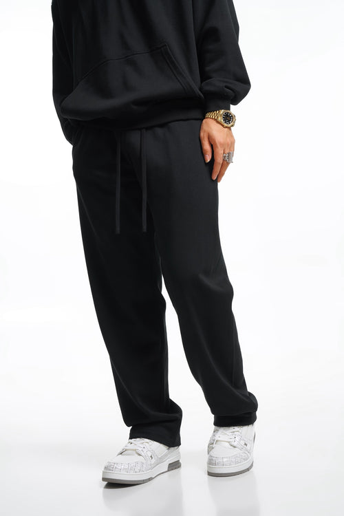 360GSM Men's Clean Solid Terry Straight-Fit Pants Black