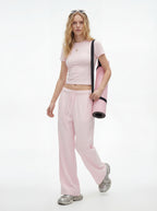 200GSM Women’s High-Stretch Slim Straight Pants Pink