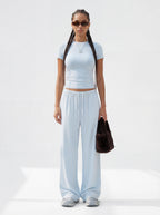 200GSM Women’s High-Stretch Slim Straight Pants Baby Blue