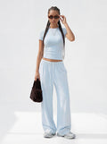 200GSM Women’s High-Stretch Slim Straight Pants Baby Blue