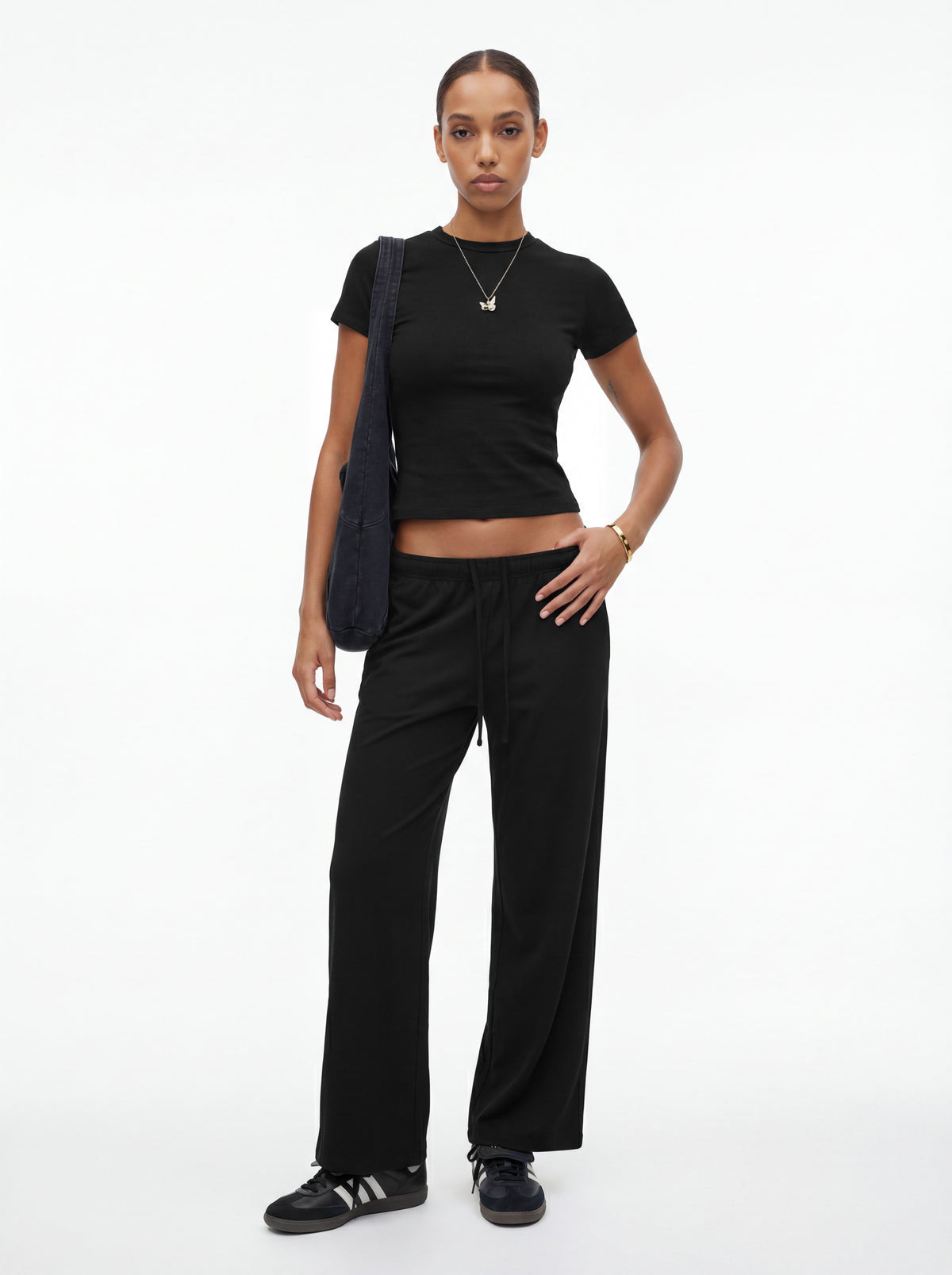 200GSM Women's High-Stretch Spandex Jersey Fitted T-Shirt Black