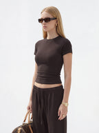 200GSM Women's High-Stretch Spandex Jersey Fitted T-Shirt Coffee