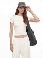 200GSM Women's High-Stretch Spandex Jersey Fitted T-Shirt Beige Apricot