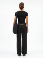 200GSM Women's High-Stretch Spandex Jersey Fitted T-Shirt Black