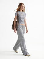 200GSM Women's High-Stretch Spandex Jersey Fitted T-Shirt Heather Grey