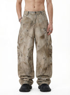 270GSM Men's Cotton Twill Denim Print Loose Fit Pants Mustard Yellow