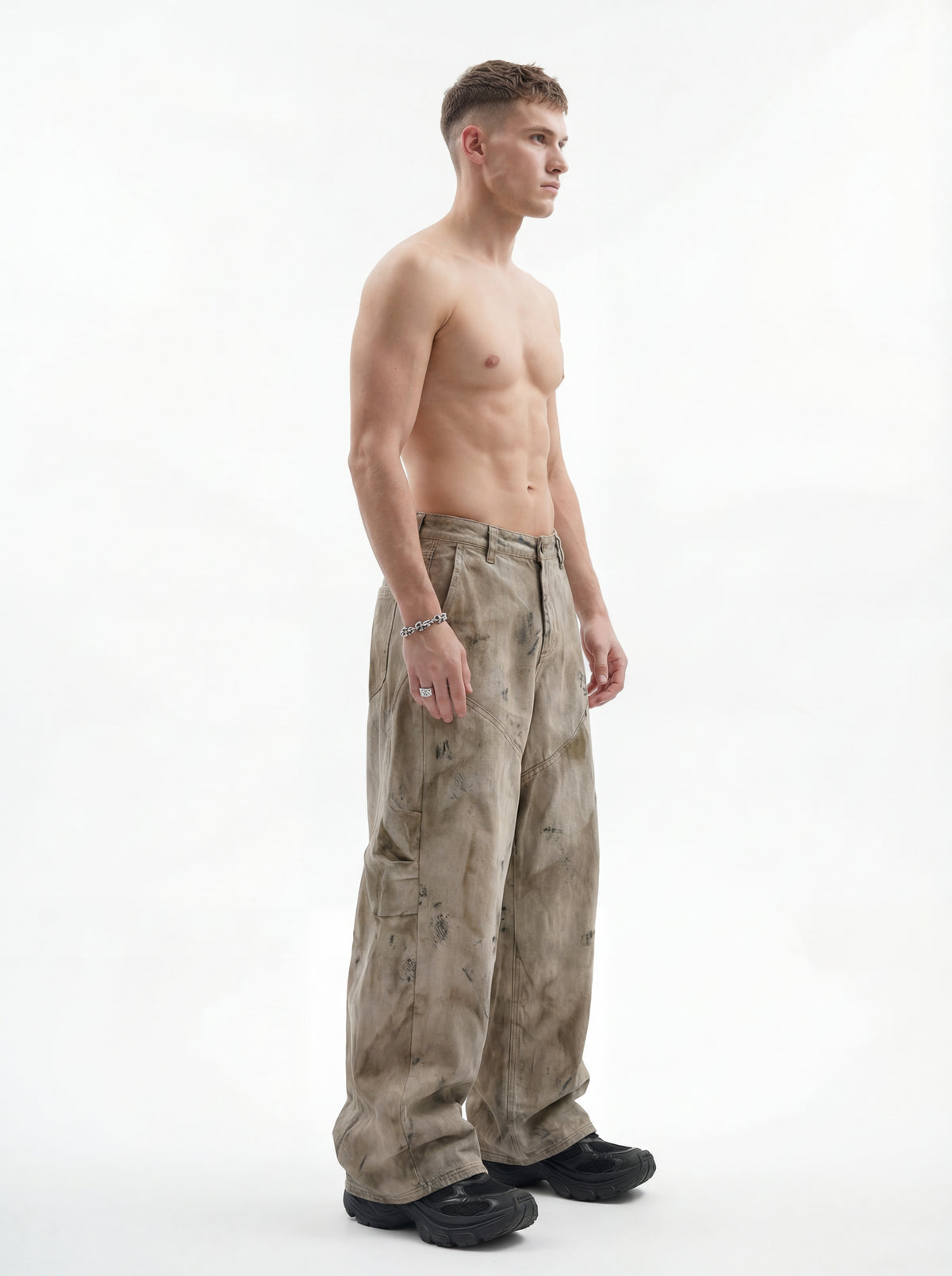 270GSM Men's Cotton Twill Denim Print Loose Fit Pants Mustard Yellow