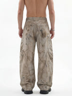 270GSM Men's Cotton Twill Denim Print Loose Fit Pants Mustard Yellow