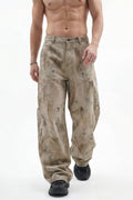 270GSM Men's Cotton Twill Denim Print Loose Fit Pants Mustard Yellow