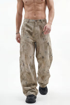 270GSM Men's Cotton Twill Denim Print Loose Fit Pants Mustard Yellow
