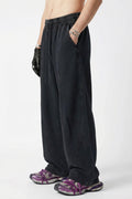 320GSM Men's Textured Denim Curved Panel Straight Pants Snow Washed Black