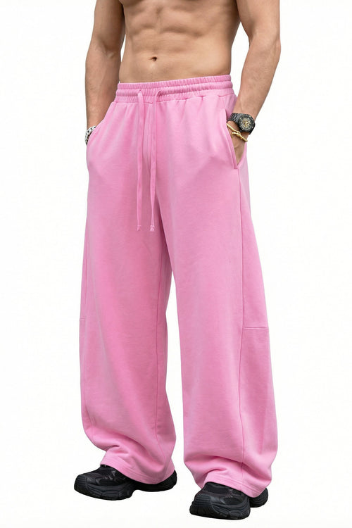 320GSM Men's Textured Denim Curved Panel Pants Pink