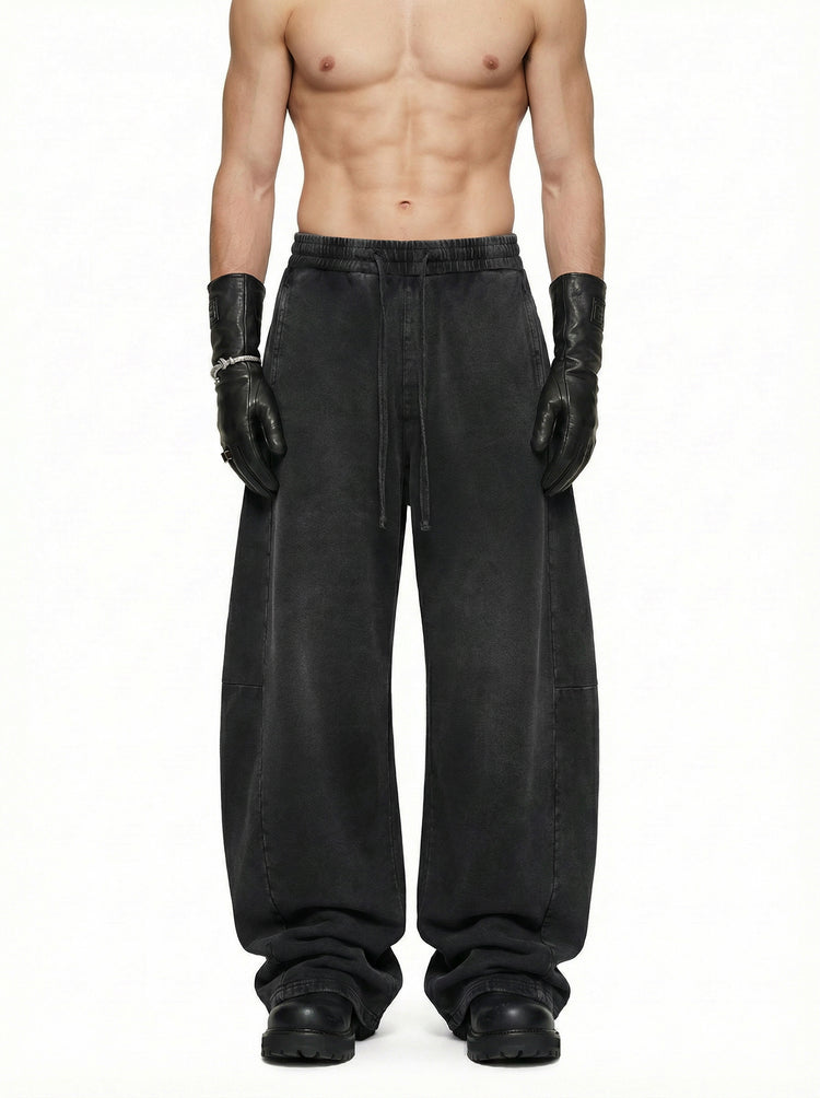 320GSM Men's Textured Denim Curved Panel Pants snow washed