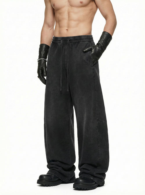 320GSM Men's Textured Denim Curved Panel Pants snow washed