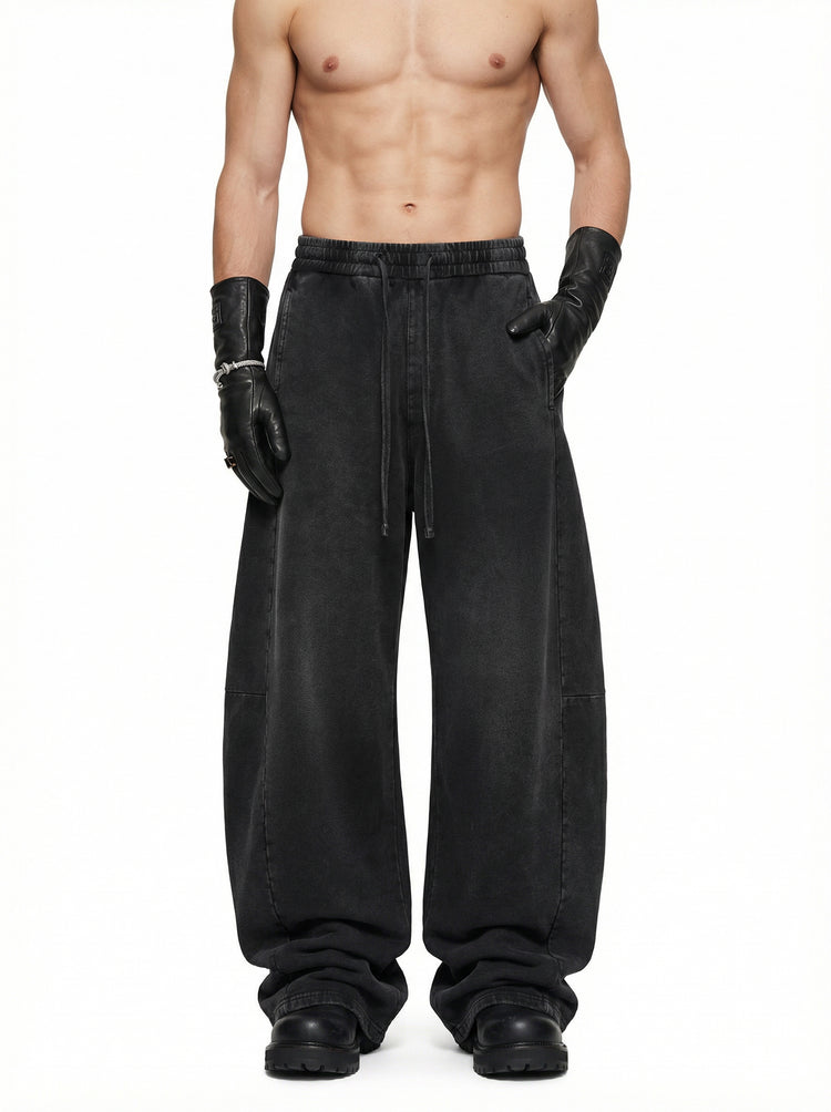 320GSM Men's Textured Denim Curved Panel Pants snow washed
