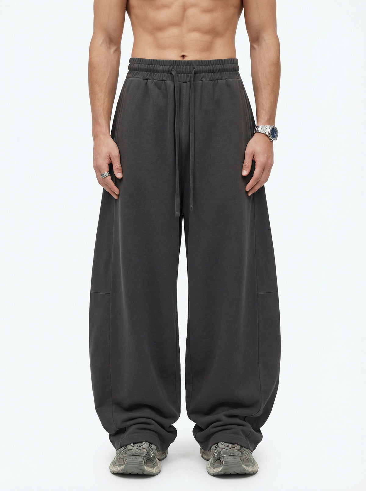 320GSM Men's Textured Denim Curved Panel Pants snow washed