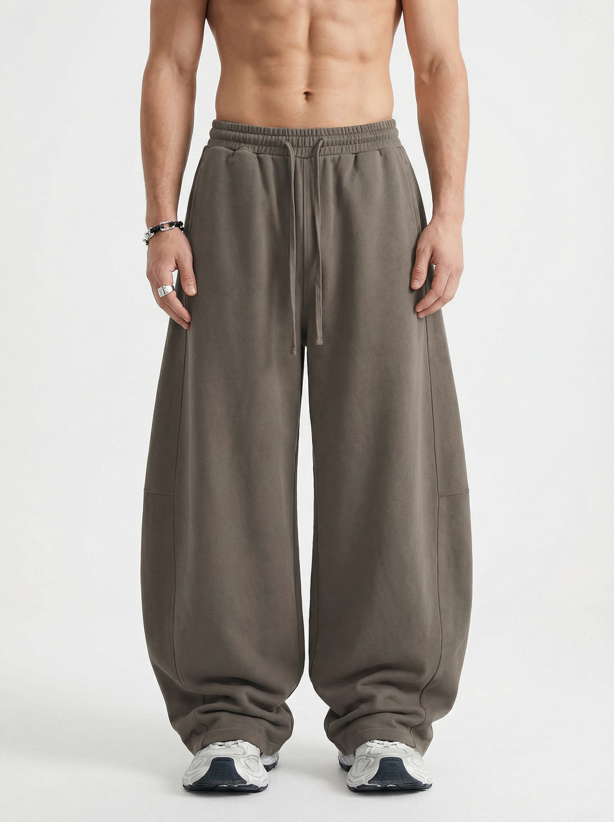 320GSM Men's Textured Denim Curved Panel Pants Coffee