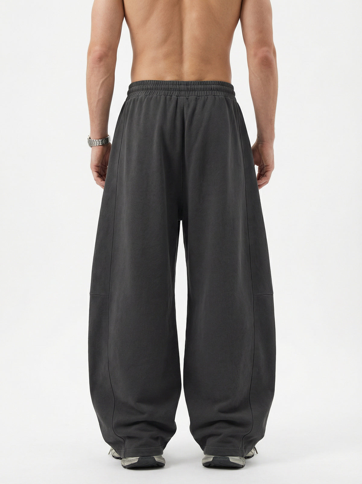 320GSM Men's Textured Denim Curved Panel Pants Dark Gray