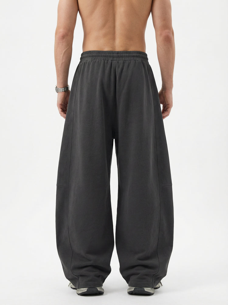 320GSM Men's Textured Denim Curved Panel Pants Dark Gray