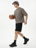 230GSM Men's Combed Cotton Plain Knit Boxy T-Shirt Coffee Gray